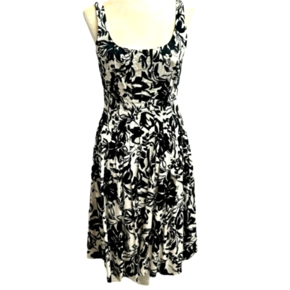 ❌ Ralph Lauren Black White Floral Dress Size 8 Pockets Bra Snaps Summer Cocktail - Picture 1 of 11